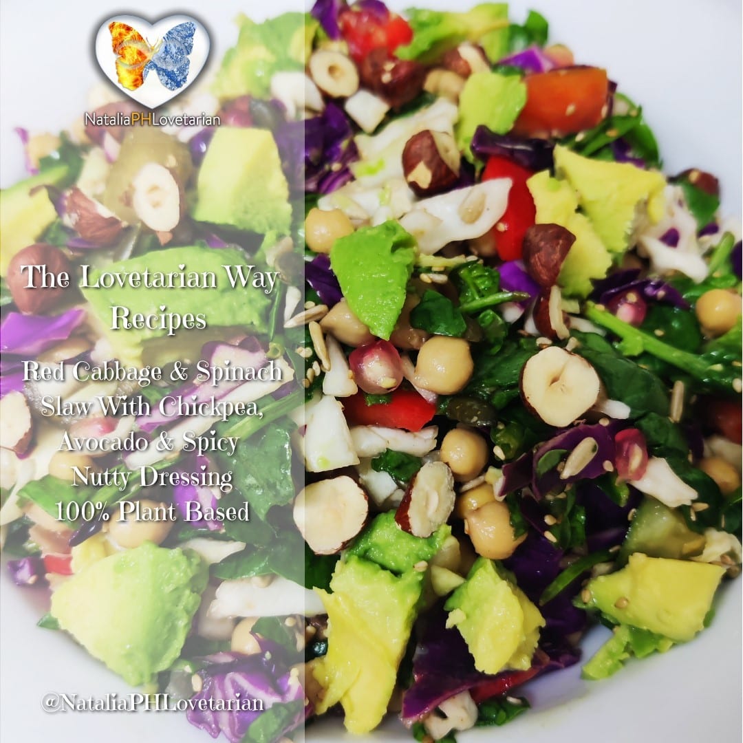 Red Cabbage Red Cabbage & Spinach Slaw With Beans, Avocado & Spicy, Nutty Dressing