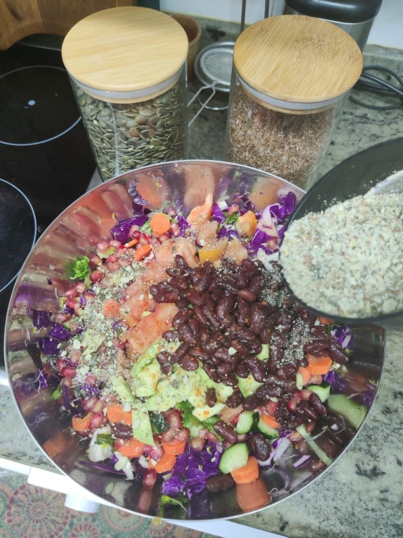 Red Cabbage & Spinach Slaw preparation Red Cabbage & Spinach Slaw preparation